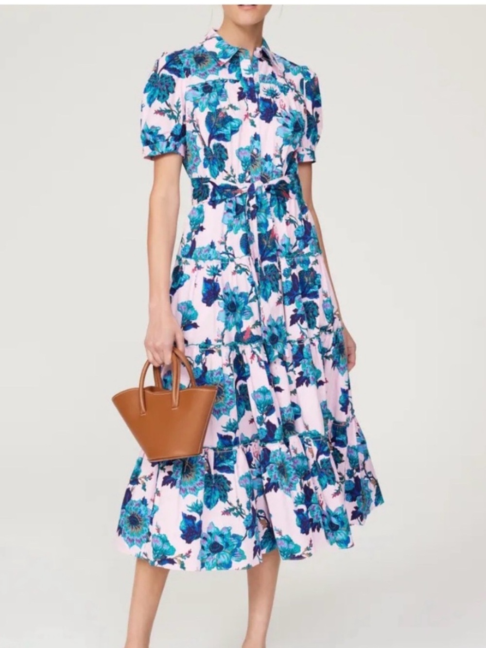 Diane von Furstenberg Pink and Blue Floral Midi Utility / Shirt Dress, XS